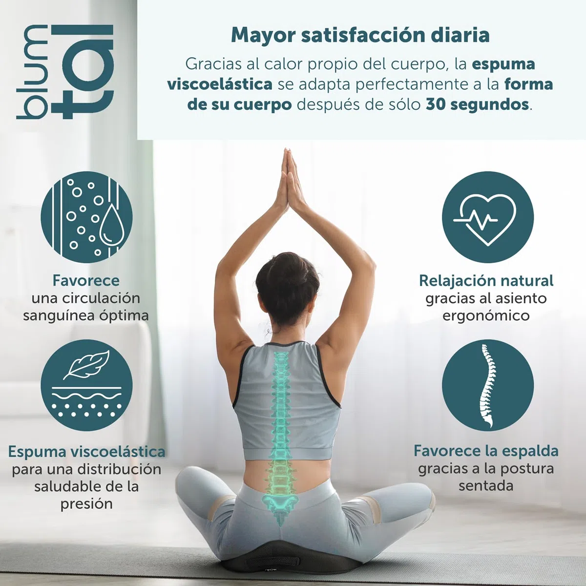 Blumtal Cojín para Silla de Oficina - Cojín en Forma de Cuña Negro para Coxis - Cojín Ergonómico para Asiento de Auto - Cojín para Hemorroides para Silla - Cojín Óptimo para Silla de Oficina