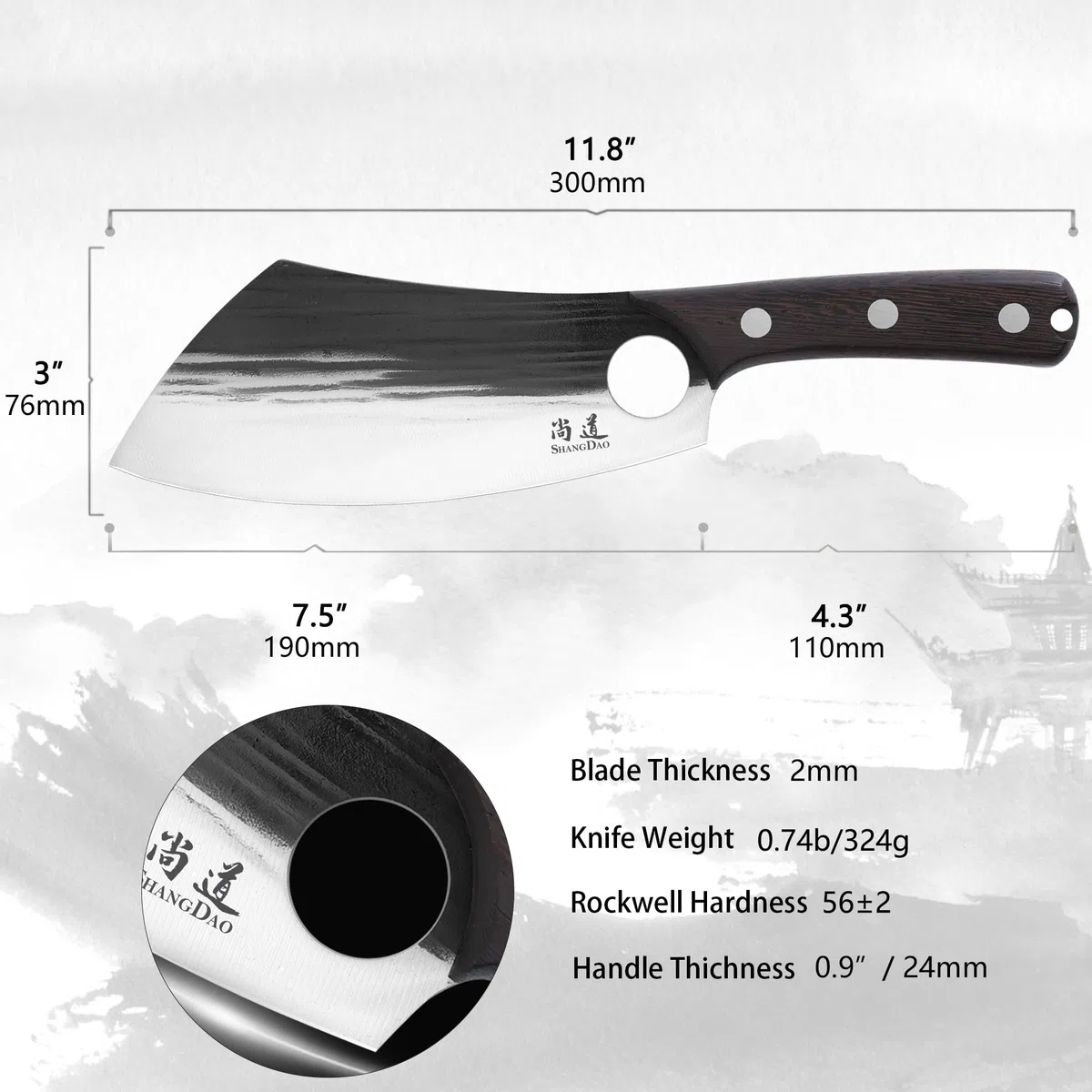 SHANGDAO Cuchillo de chef de 19 cm, cuchillo de chef serbio mejorado, cuchillo de carnicero para cortar carne, cuchillo de carnicero forjado con funda, cuchillo de cocina de espiga
