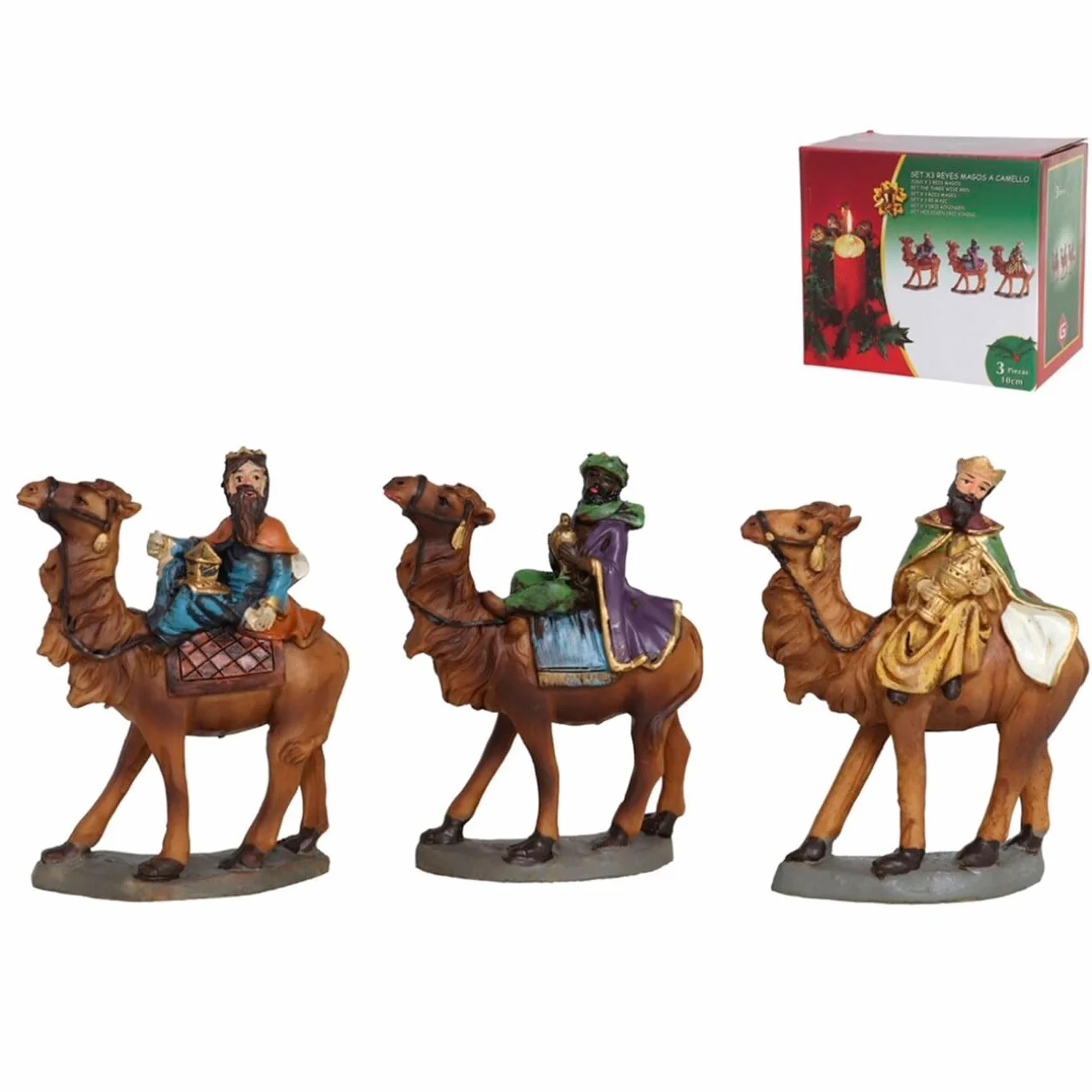 Acan Tradineur - Set de 3 Reyes Magos de Resina para belén navideño, Figuras Decorativas Nacimiento, Pesebre, Navidad, decoración Tradicional, 8 x 10 cm