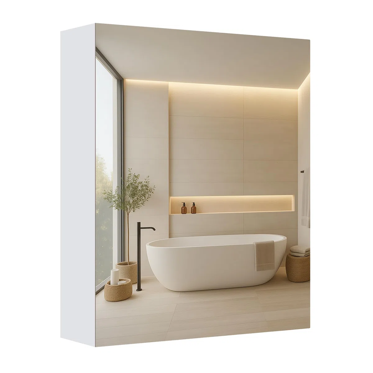VASAGLE Kailyn Colección - Armario de Pared para Baño, 1 Puerta con Espejo, Estilo Moderno, 13 x 50 x 60 cm, Blanco BBK012WB01