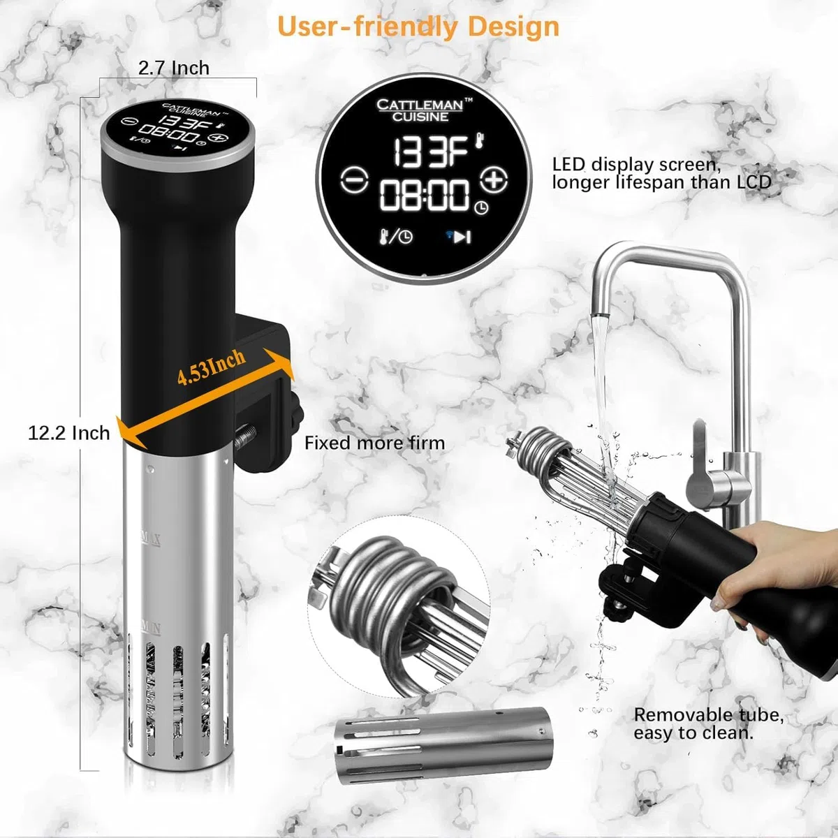 Sous Vide Machines Wi-Fi, circulador de inmersión, cocina precisa, sous-vide con control táctil preciso de temperatura y temporizador, 1000 W, portátil, sin ruido, calentamiento rápido