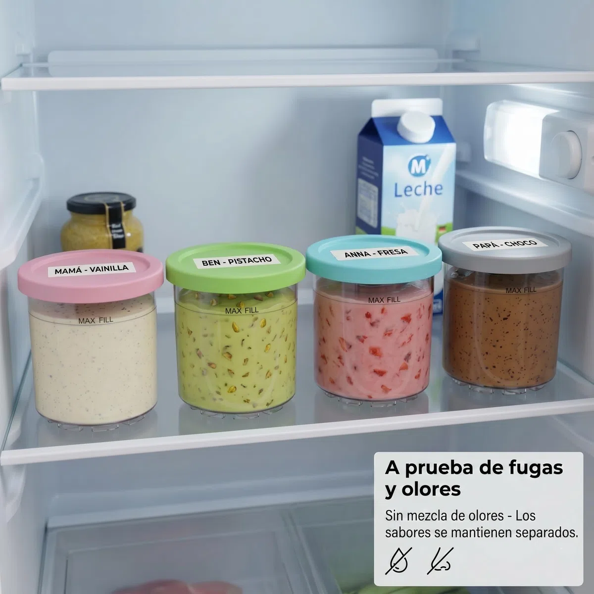 Juego de 4 recipientes de repuesto para Ninja Creami NC301 Serie, 473 ml para hielo con tapas, compatible con NC300 NC299AMZ, sin BPA, accesorio a prueba de fugas para proteínas y helados
