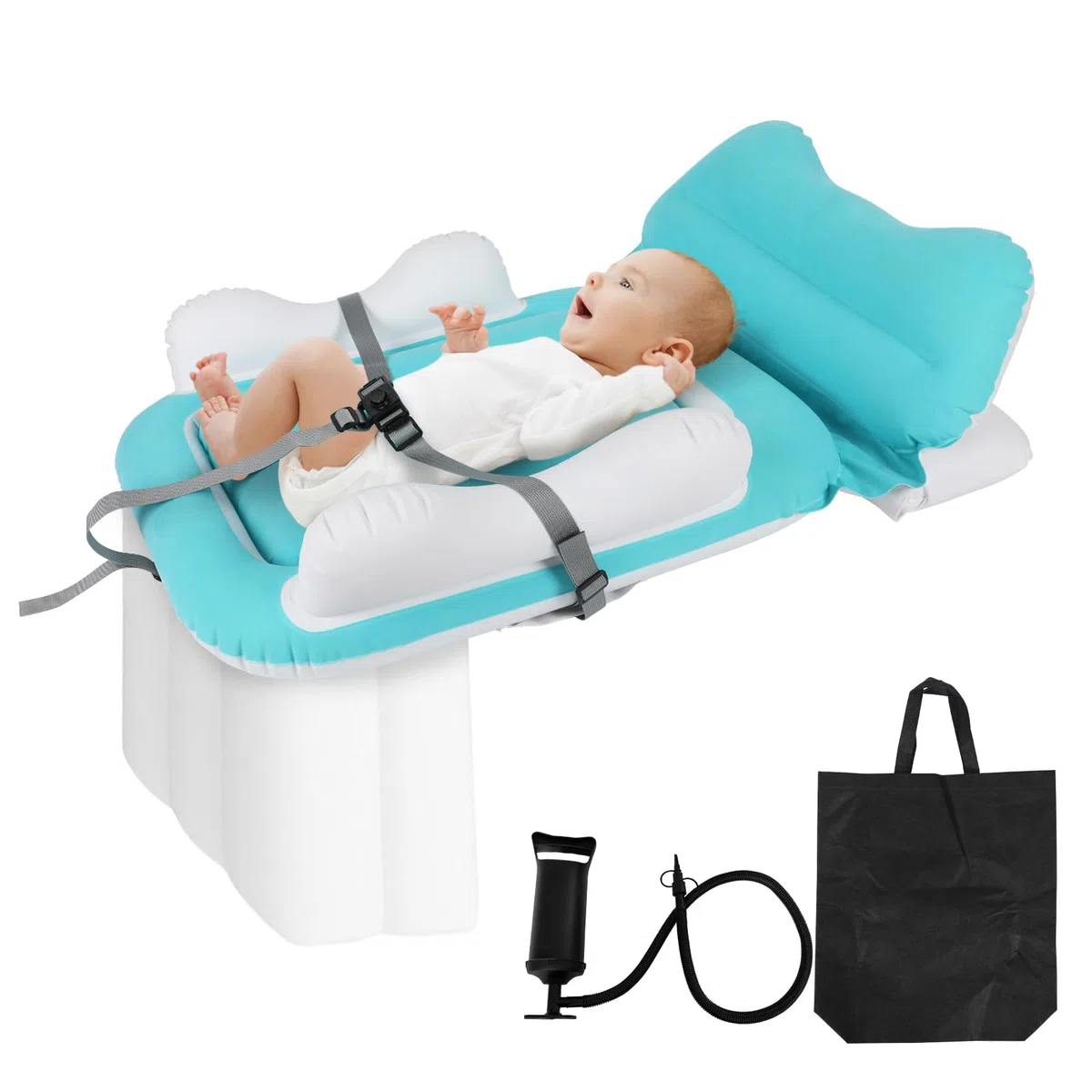 Cama de avión para niños pequeños, avión de bebé, portátil, inflable, cama de viaje para niños, con bomba de mano y lados altos para asiento de vuelo, coche, tren