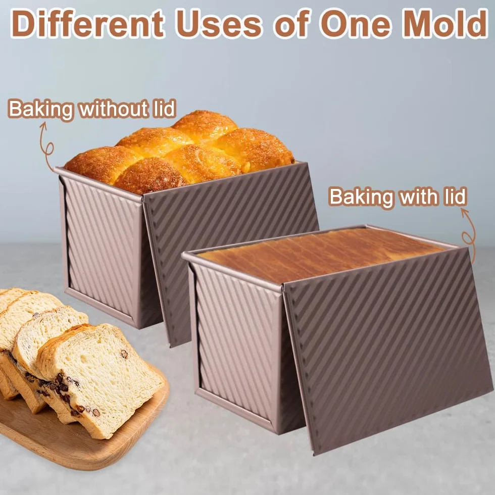 2 Piezas Moldes Para Pan Con Tapa Masa de 900 g (2 lb) Molde Para Pan De Molde Con Tapa Antiadherente Molde Rectangular Reposteria Acero Al Carbono Corrugado Para Hornear Pasteles Tostar pan