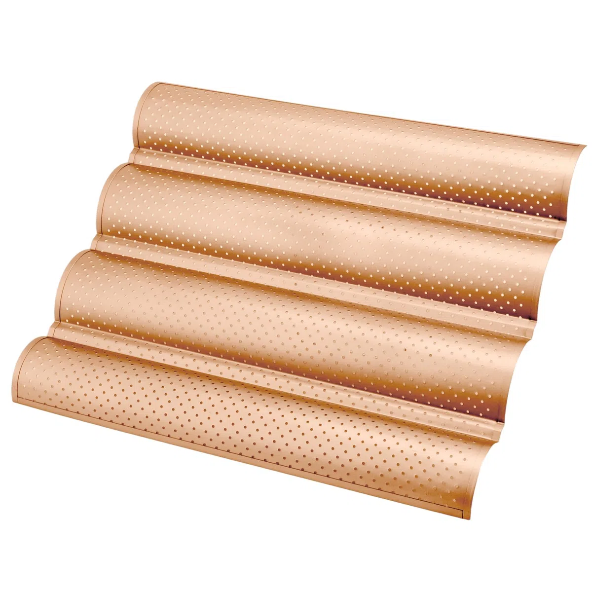 3 bandejas para hornear baguettes para 4 baguettes, acero al carbono, perforadas, molde para baguettes, pan, 38 x 33 cm, antiadherente, oro rosa
