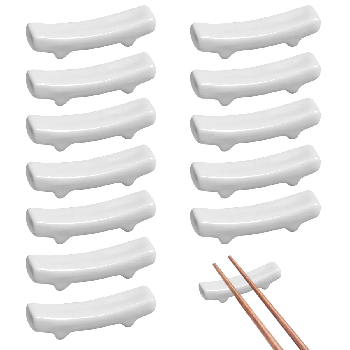 12 soportes para palillos de cerámica blanca, soporte para palillos chinos de porcelana para comida china, hogar, hotel, adornos de encimera Resta