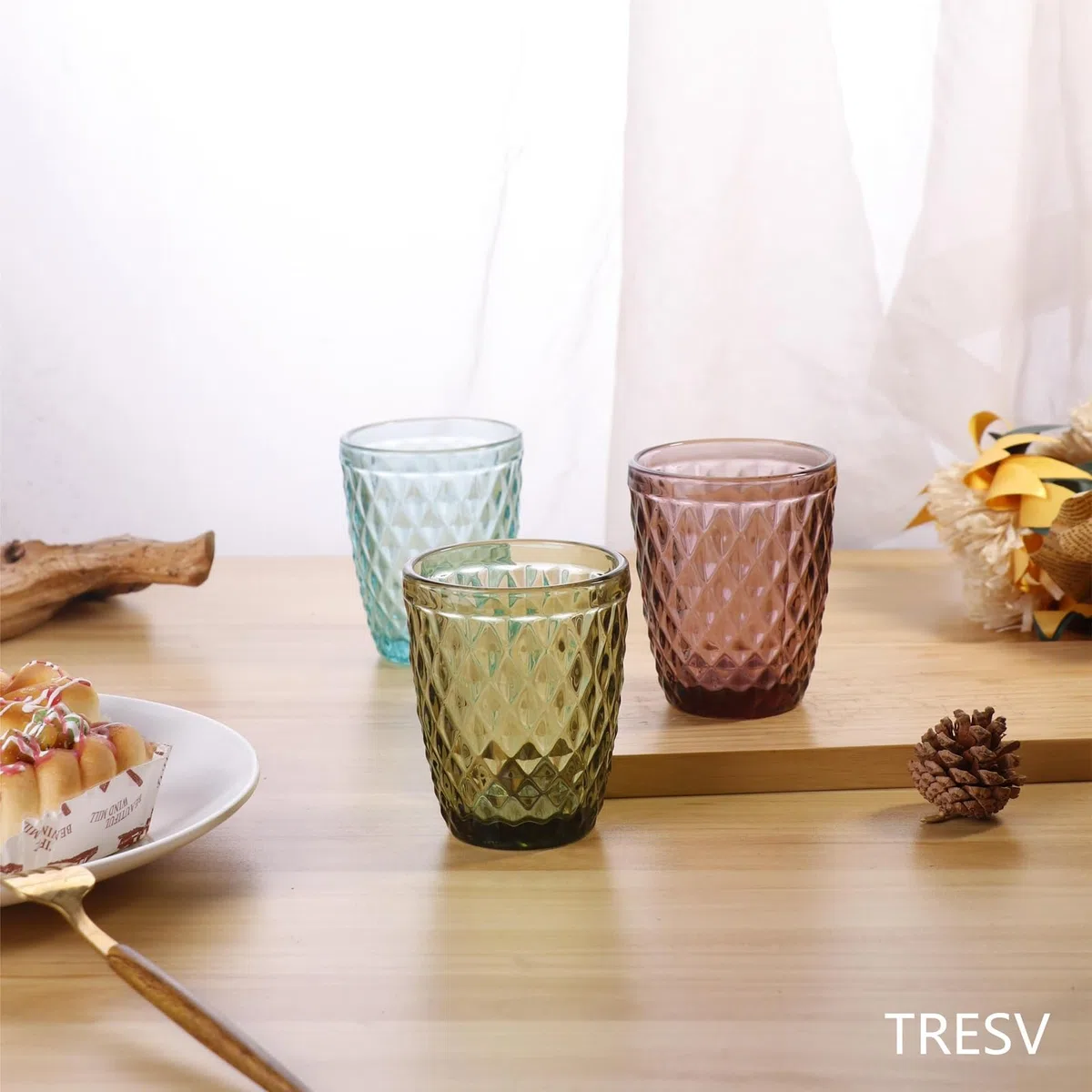 Set de 6 Vasos Colores o Transparente, Vaso de Cristal agua de 250 ml, Vaso de Agua y Bebidas, Aptos para Lavavajillas (Rosa)