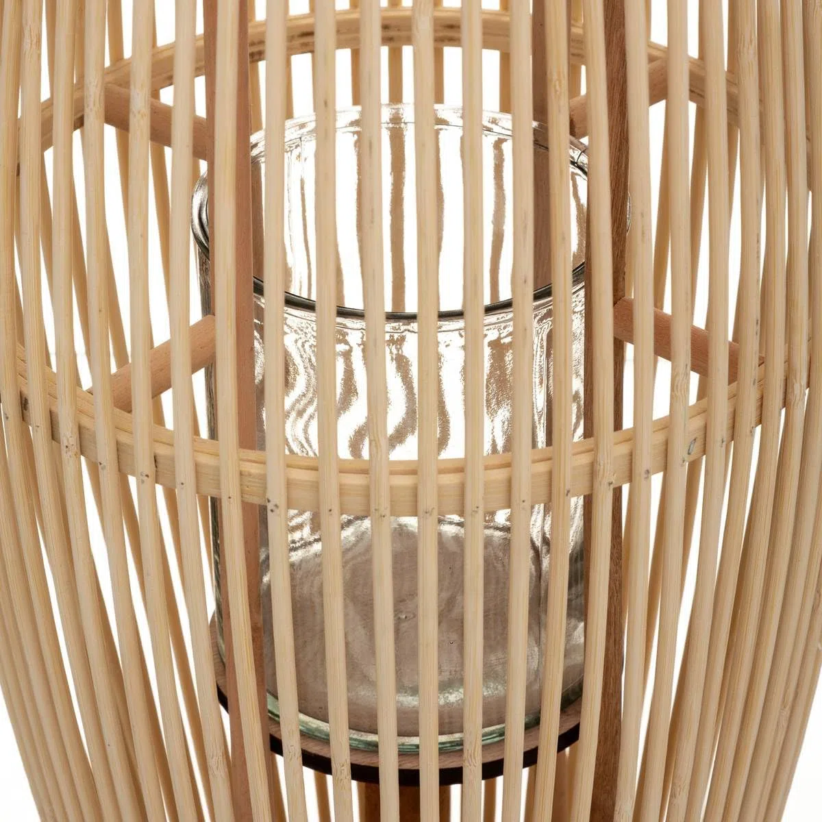 Atmosphera – Farol grande de bambú natural Fit portavelas de cristal H 72 cm x Ancho 27 cm