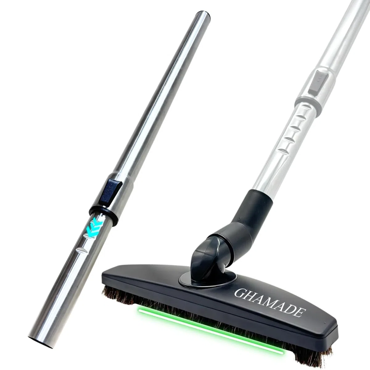 Cepillo de piso al vacío y varita telescópica con conexión de 32 mm y adaptador de 1-3/8 pulgadas a 1-1/4 pulgadas | Funciona en alfombras bajas y todos los suelos | Accesorio de piso de madera dura
