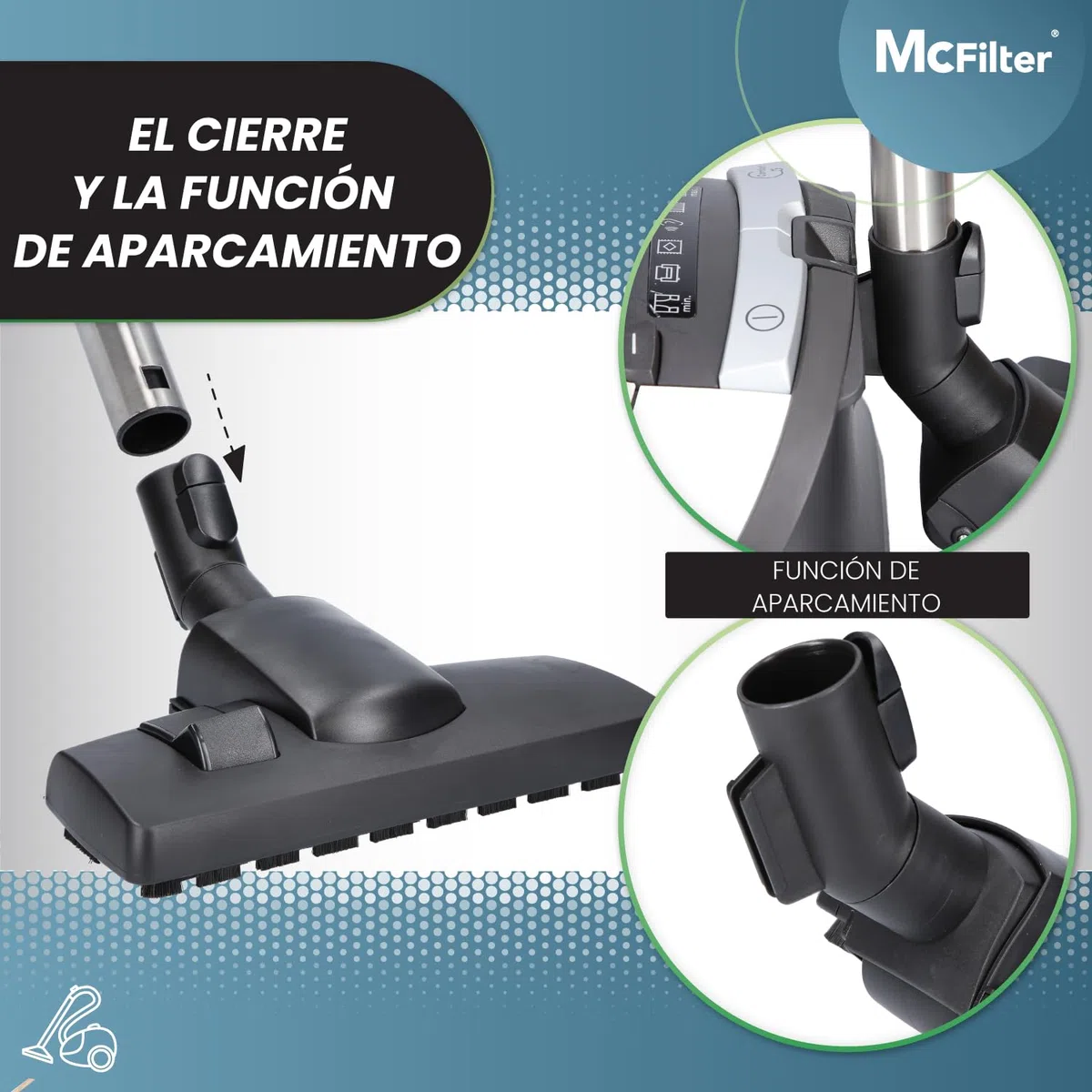 McFilter | Boquilla combinada adecuada para las aspiradoras Miele C1, C2, C3, S8000, S2, S3, S4, S5, S6 series, Complete, Compact, Classic, 35mm, función de enganche y aparcamiento conmutable
