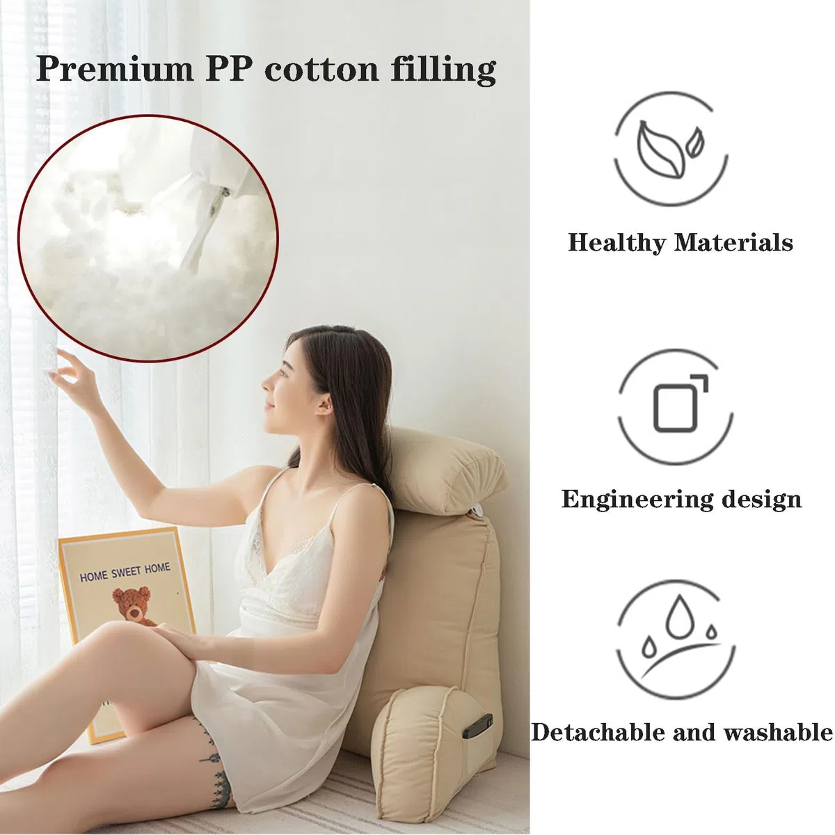 Cojín de Lectura con Reposa Brazos,Almohada para Asiento De Lectura De Cama,Cojín de Apoyo Lumbar,Almohadas de Espalda,Ideal para Trabajar,Leer o Jugar en la Cama/Sofá/Suelo