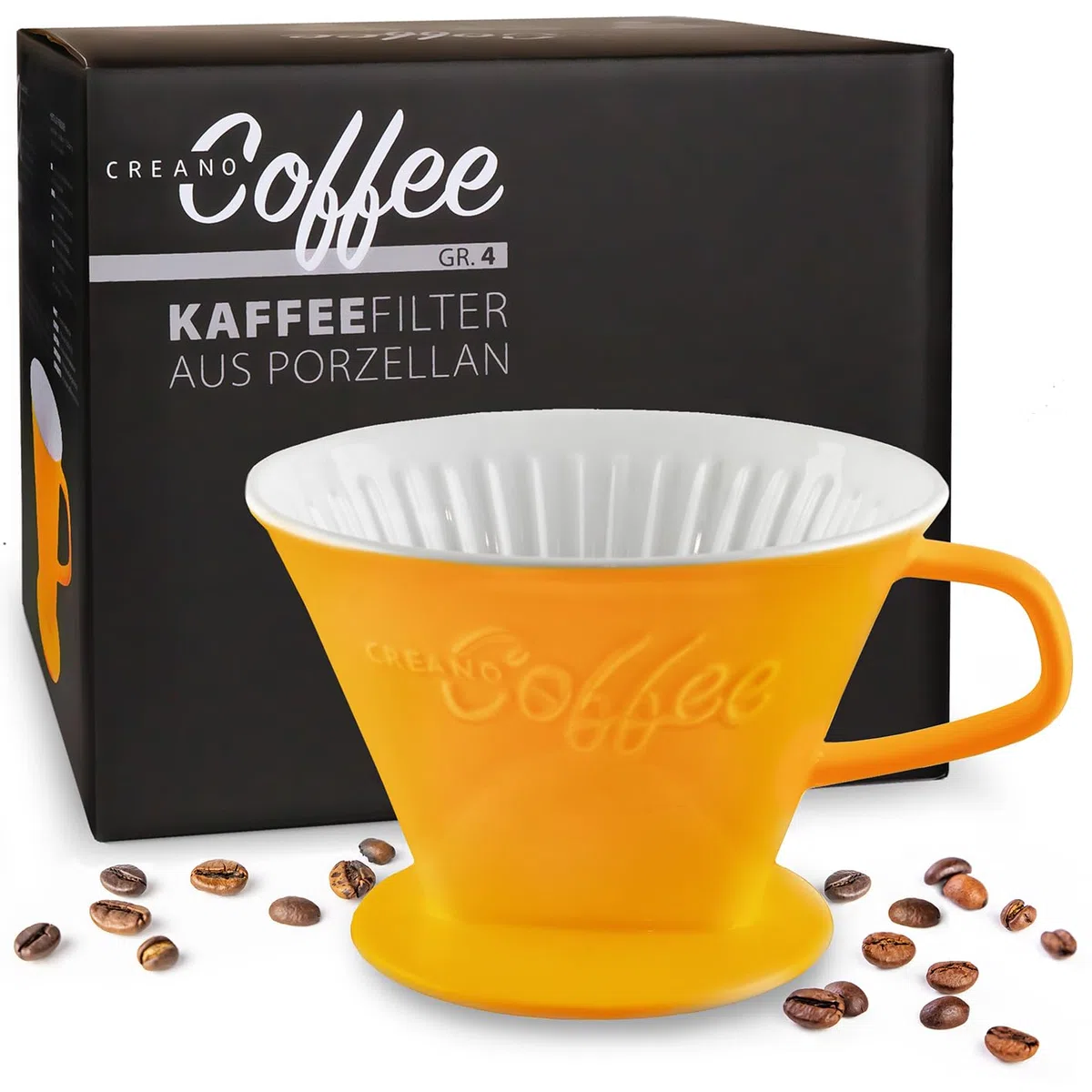 Creano Filtro de Café de Porcelana Soporte para Filtros de Mano Reutilizable Tamaño 4 para Tazas y Jarras – Amarillo Azafrán