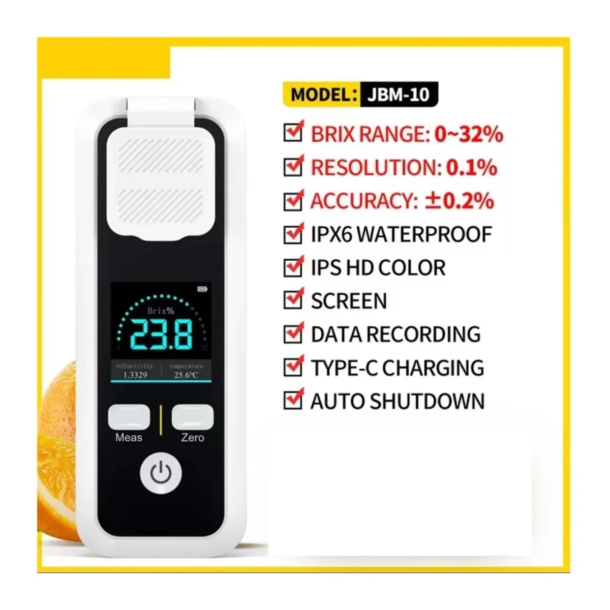 Medidor de Densidad de azúcar for medir jugos de Frutas, Alimentos, Vino y Cerveza (32%/55%) Refractómetro Digital