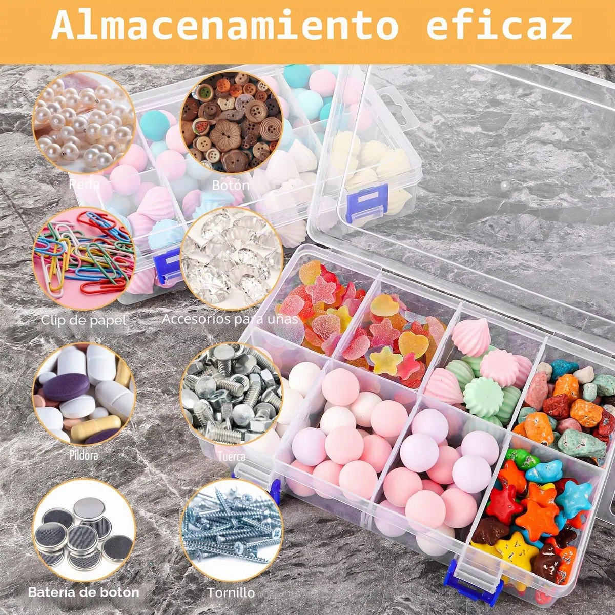 Pack de 6 Caja Organizadora Tornillos, Caja Tornillos Organizador con 8 Compartimentos y Separadores Extraibles, Cajas Plastico Transparentes Hogar