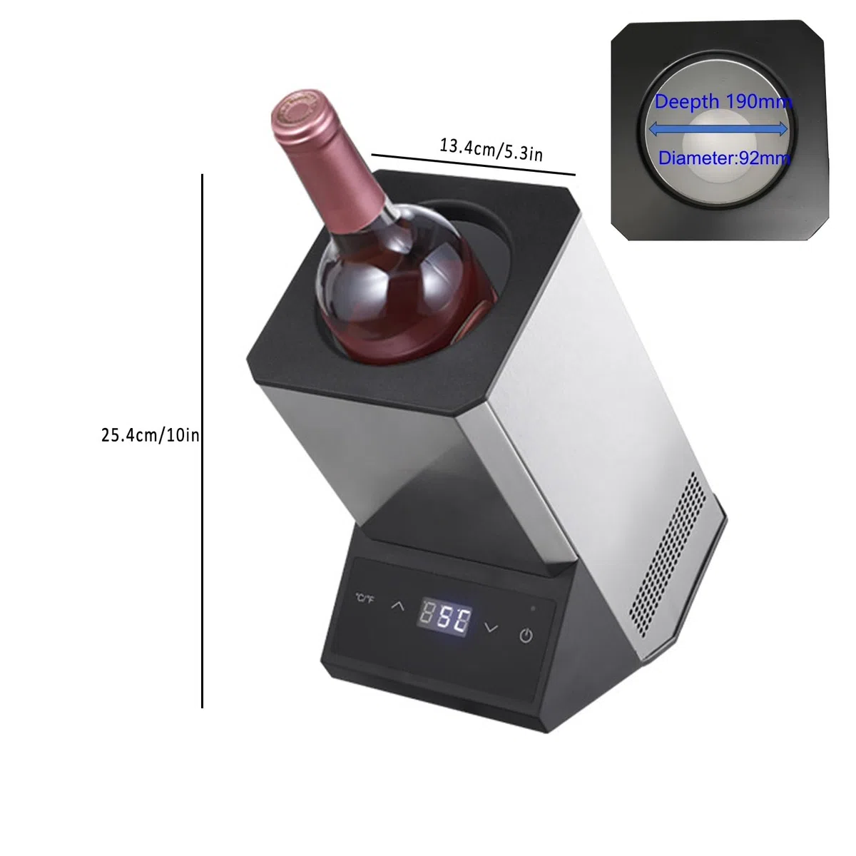 Enfriador de vino eléctrico, enfriador de vino de acero inoxidable para botellas de 750 ml, retención de frío durante 24 horas, se adapta a 3.6 pulgadas de diámetro, cubo de vino ideal para fiestas y