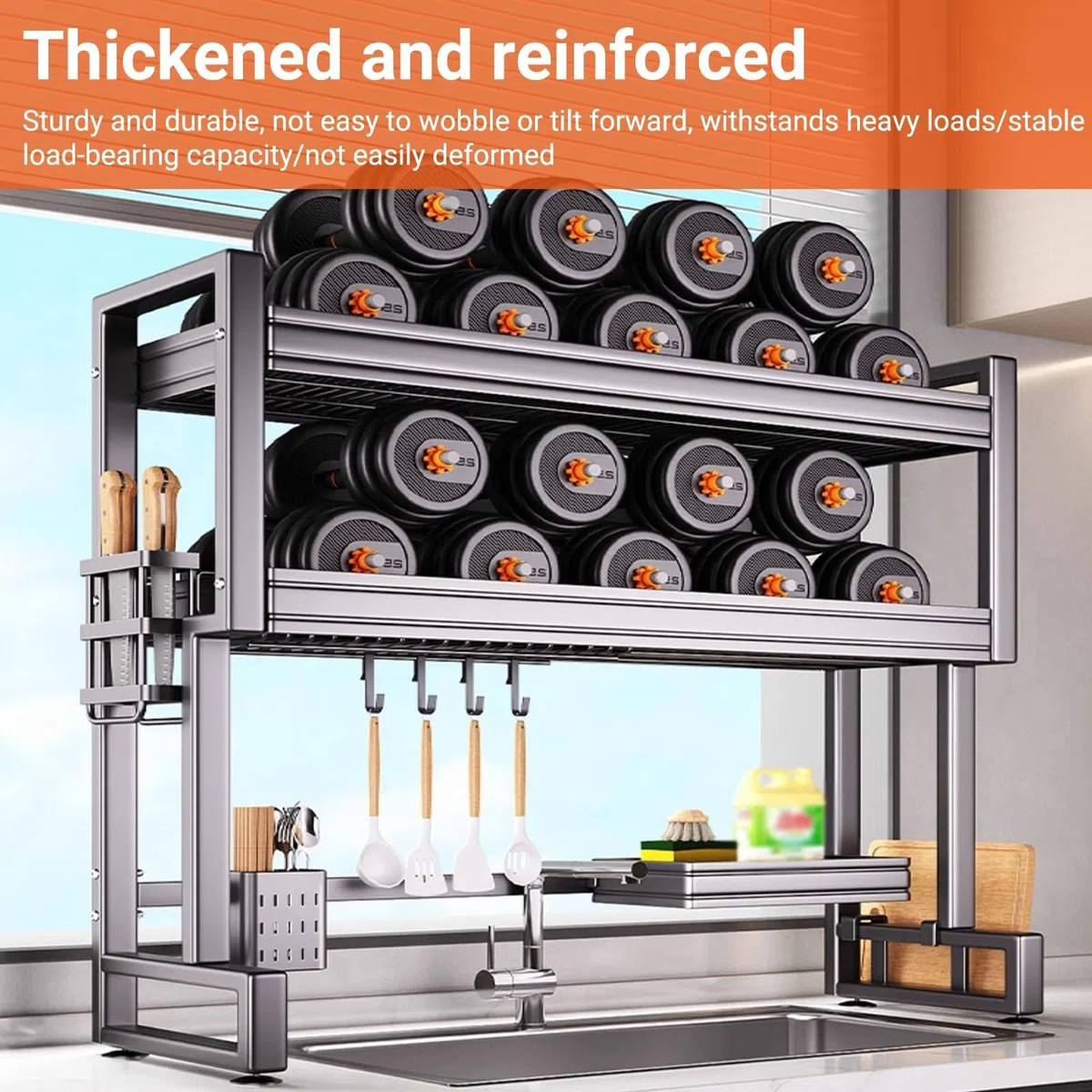 Escurridor de platos multifuncional de acero inoxidable que ahorra espacio para cocina, platos, vasos, cubiertos