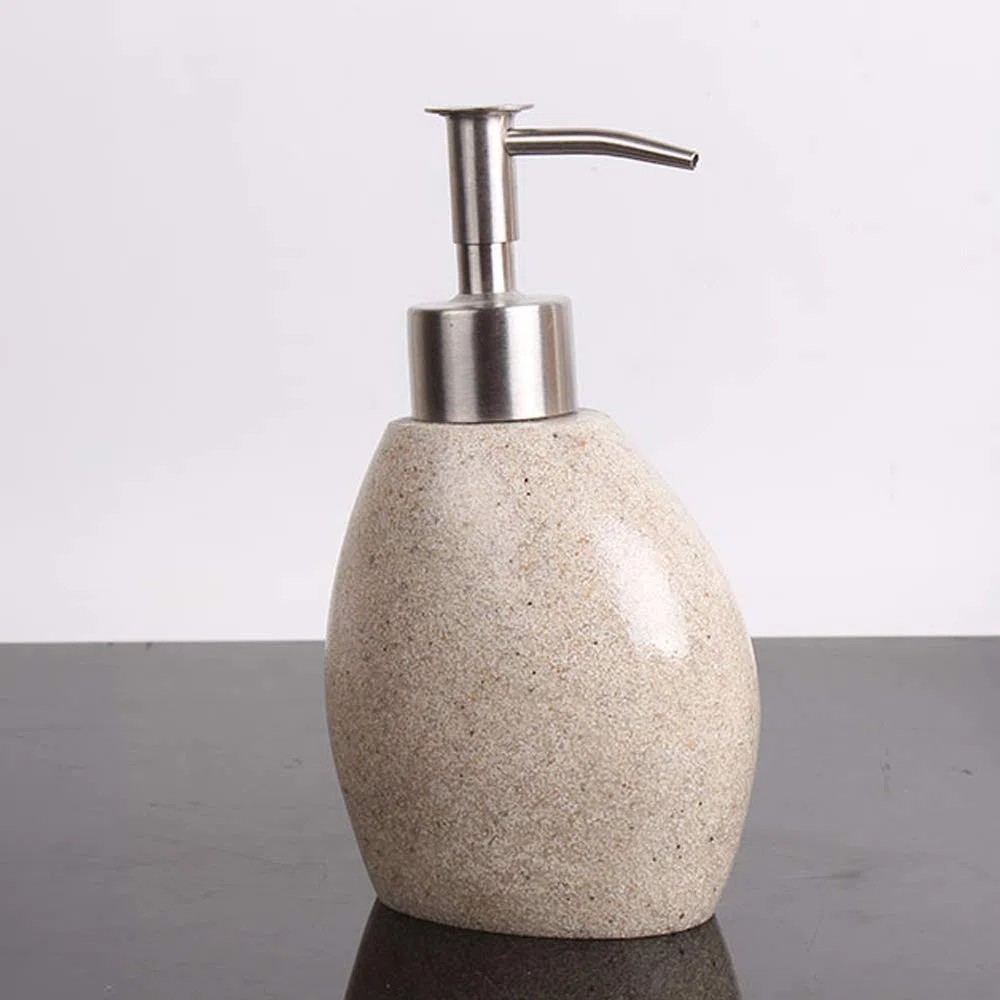 Estilo Moderno Juego de Accesorios de Baño de Resina Conjunto de Baño con Porta Cepillo de Dientes, 2 Tazas, Dispensador de Jabón Líquido, Jabonera, Creatividad de Arenisca,with Reverse Tray