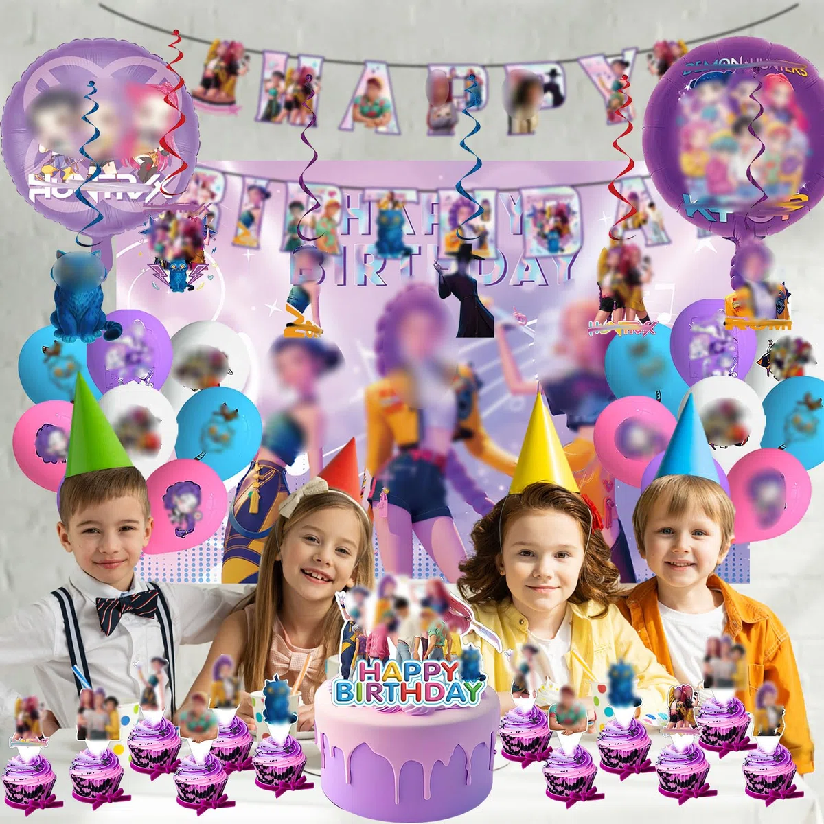 Kit de decoración de cumpleaños estilo anime de 51 piezas:Pancarta,Fondo,Globos de cumpleaños infantiles y adorno para pastel.Ideal para fiestas infantiles