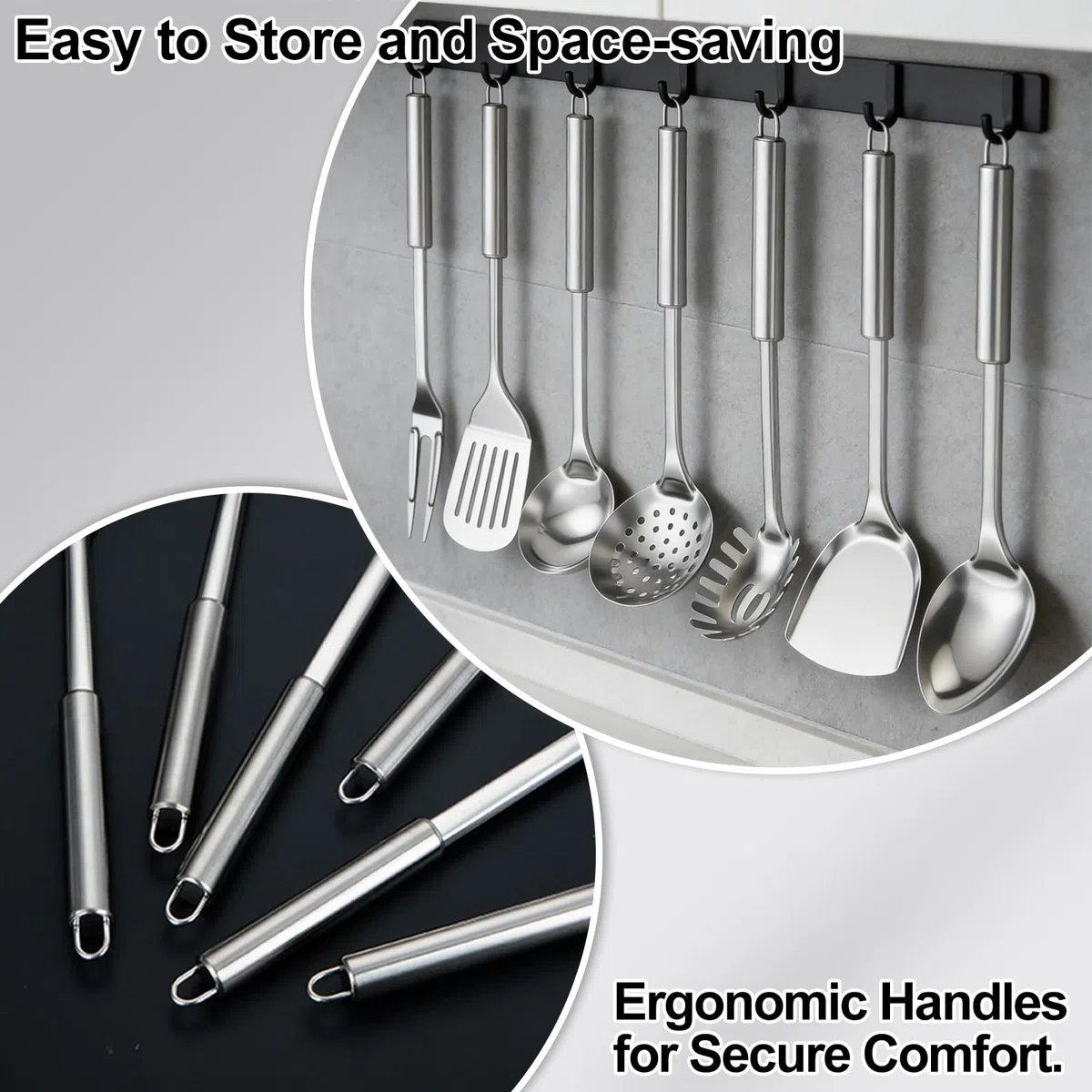 Juego de Utensilios de Cocina Acero Inoxidable 10 Piezas Utensilios de Cocina Aptos para Lavavajillas Set Cucharón con Espátula Spumadera Batidor y Servidor de Pasta Herramientas para Cocinar