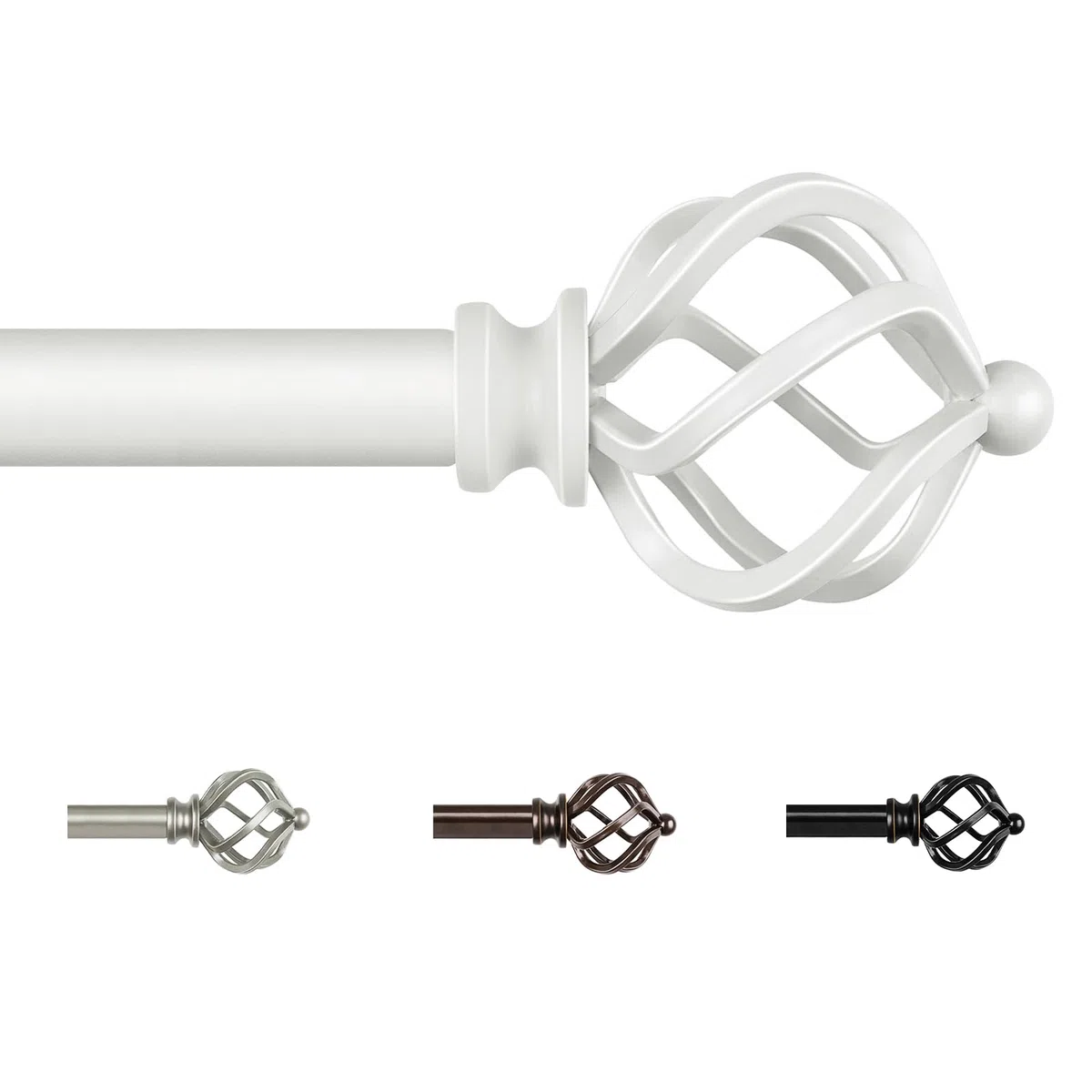 KAMANINA Barras de cortina blancas de 80 a 148 cm, barras de cortina decorativas ajustables para cortinas con ojales, 19 mm de diámetro con remates trenzados