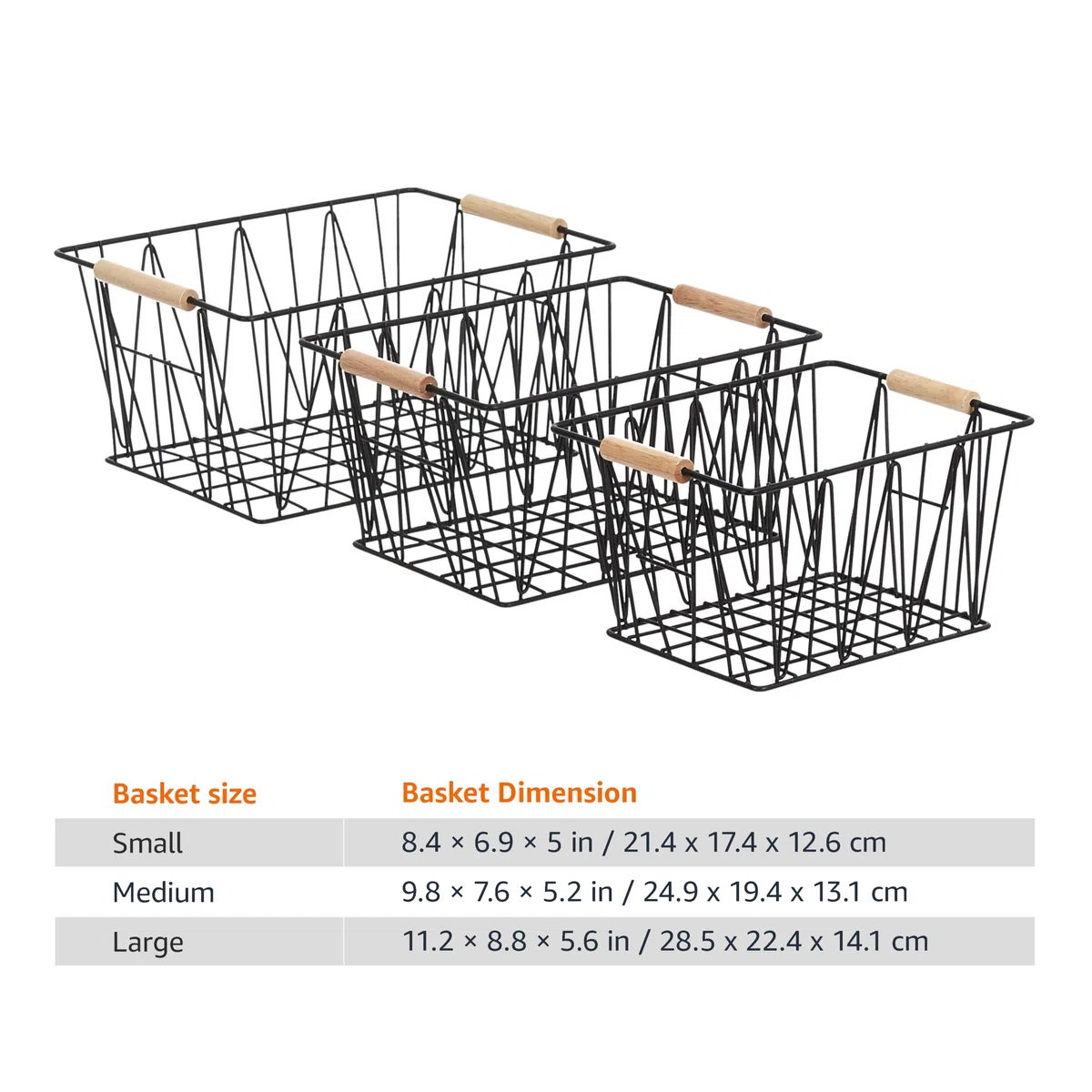Amazon Basics Rectangular cestas de rejilla en, 3 Unidad, Estándar, color negro