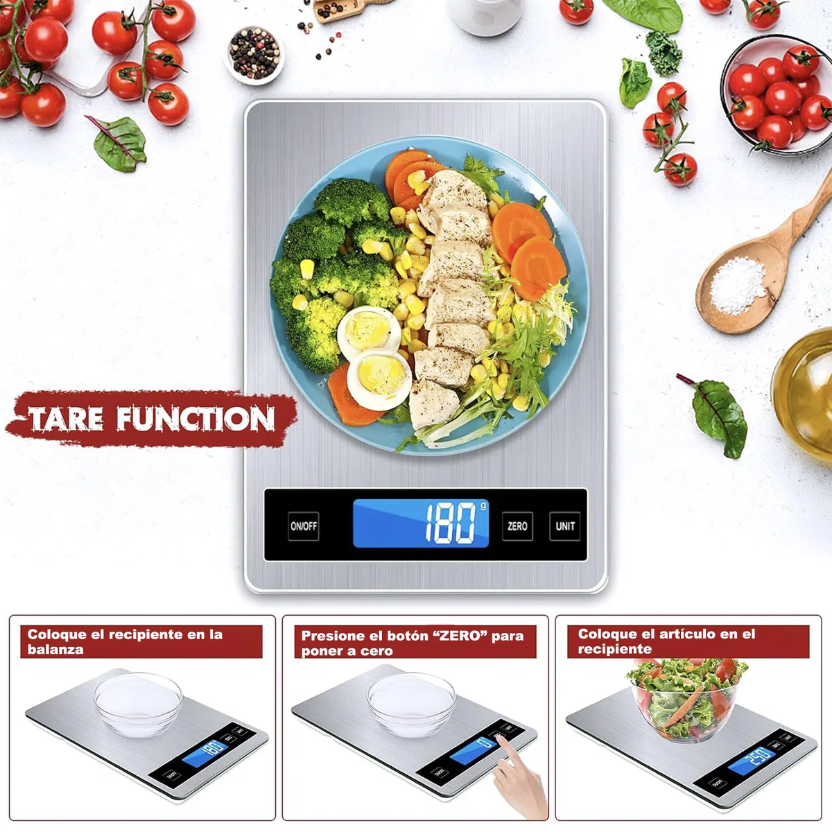 Báscula de cocina, 33 lb/15 kg, báscula digital de cocina con pantalla LCD + acero inoxidable + vidrio templado, precisión de hasta 1 g - g/kg/lb:oz/ml/fl'oz - TYPE-C o funciona con pilas