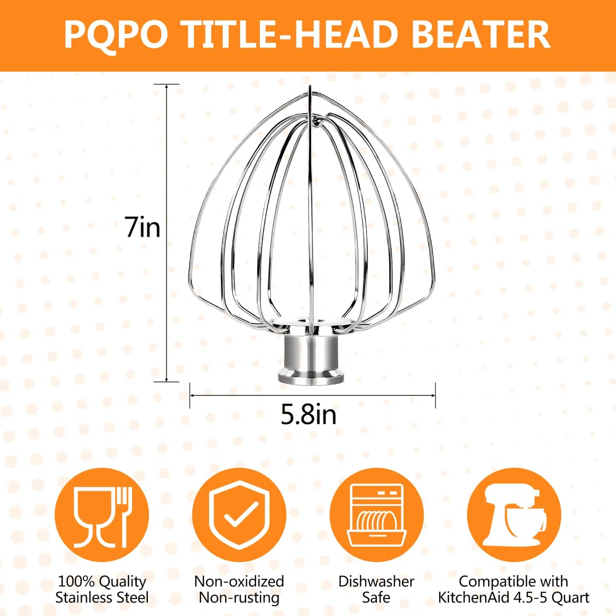 Accesorio Batidor de 6 Varillas Compatible con la Batidora de pie Basculante Kitchen Aid de 4,5 A 5 Cuartos de Galón, Mejorado de Acero Inoxidable Batidor de Crema de Huevos, Apto para Lavavajillas