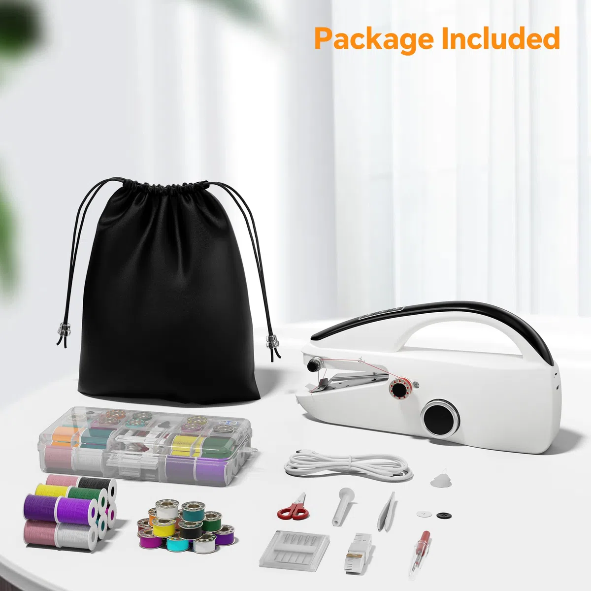 Máquina de coser de mano resistente y portátil, mini máquina de coser de 2 velocidades con kit de costura y bolsa de almacenamiento para principiantes, adultos, bricolaje, hogar, viajes