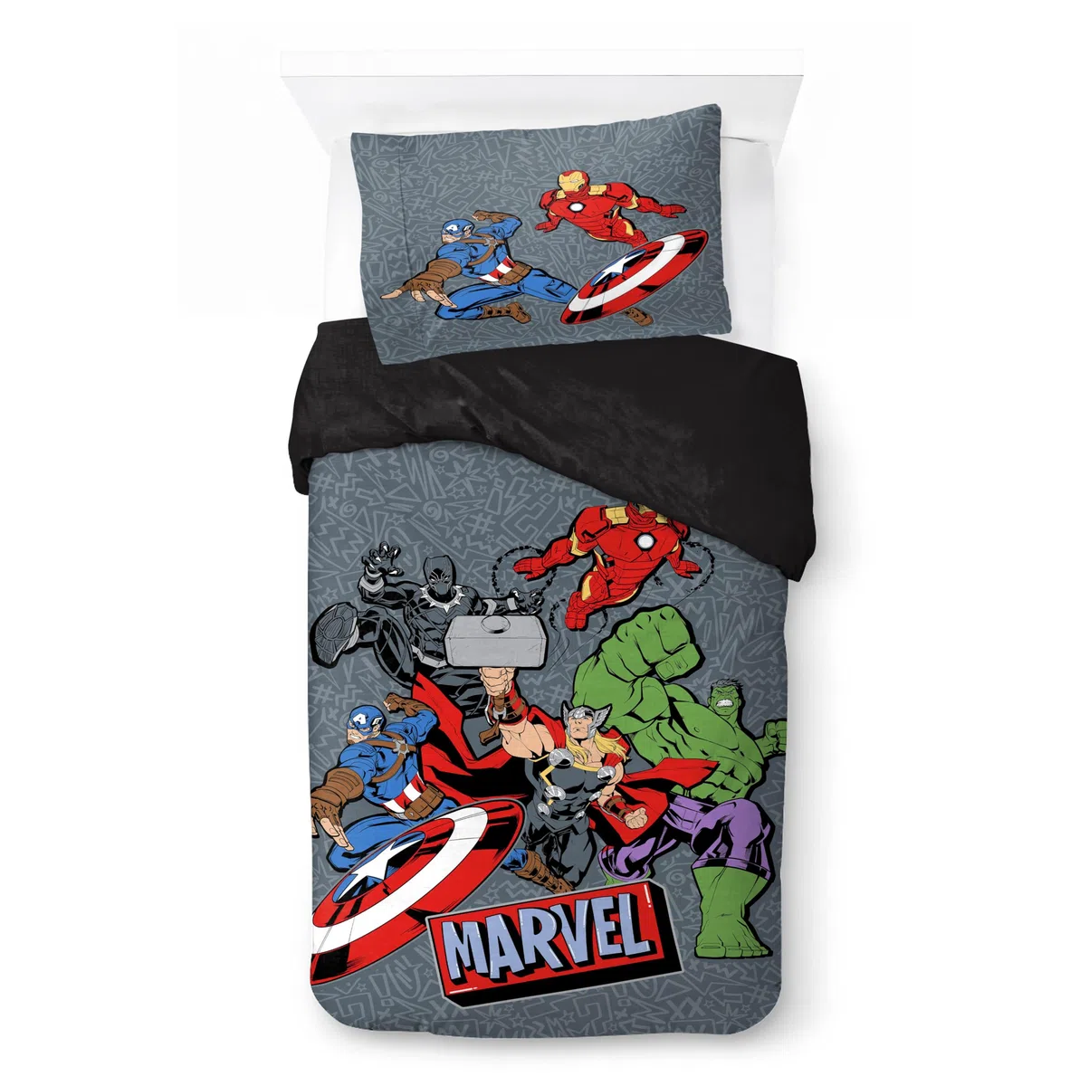 Jay Franco Kids Marvel Avengers Juego de Funda nórdica - Ropa de Cama Supersuave con Funda de Almohada, Solo Funda, edredón no Incluido, Gris, 2 Piezas, Individual
