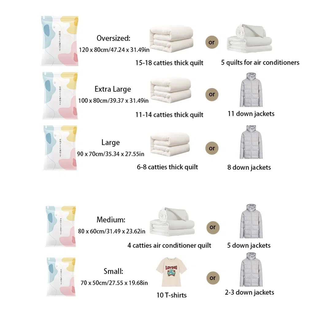 Bolsas de almacenamiento al vacío Bolsas de sellado al vacío para almacenamiento de ropa con bomba eléctrica Bolsa de compresión al vacío Reutilizable 80% más Bolsas de ahorro de espacio de almac