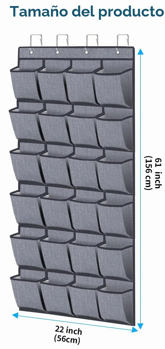 homyfort Organizador De Zapatos de tamaño grande Para Colgar De La Puerta, Zapatero Bolsa de Almacenamiento Armario Colgante, 24 Bolsillos, con 4 Colgador, Gris Lino, X3G12GP2