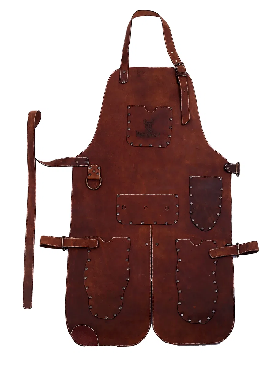 Delantal de piel 100 % auténtica, hecho a mano para barman, chef, carnicero, metalúrgico, carpintero, herrero, camarero
