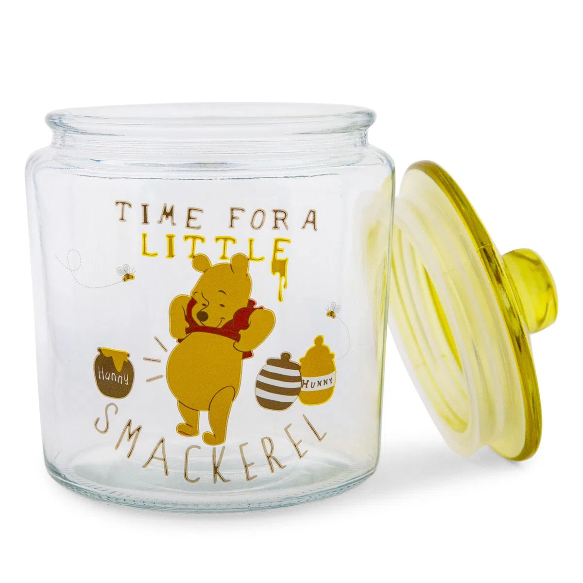 Winnie The Pooh Disney Time For A Little Smackerel - Tarro de cristal con tapa, almacenamiento de alimentos de cocina para aperitivos, dulces, 6 pulgadas de alto
