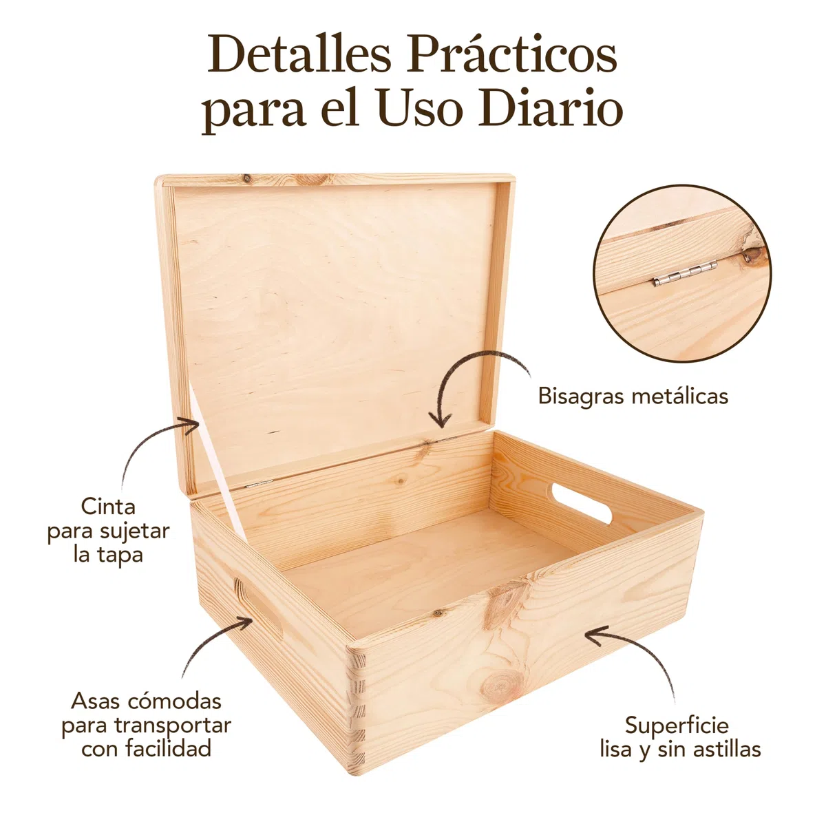 Creative DECO XL Grande Caja Madera Decorativa | con Tapa y Asas | 40 x 30 x 13 cm (+/-1cm) | Almacenaje Documentos Juguetes Herramientas | Cofre Decorar Regalo Decoupage | EN BRUTO SIN LIJAR