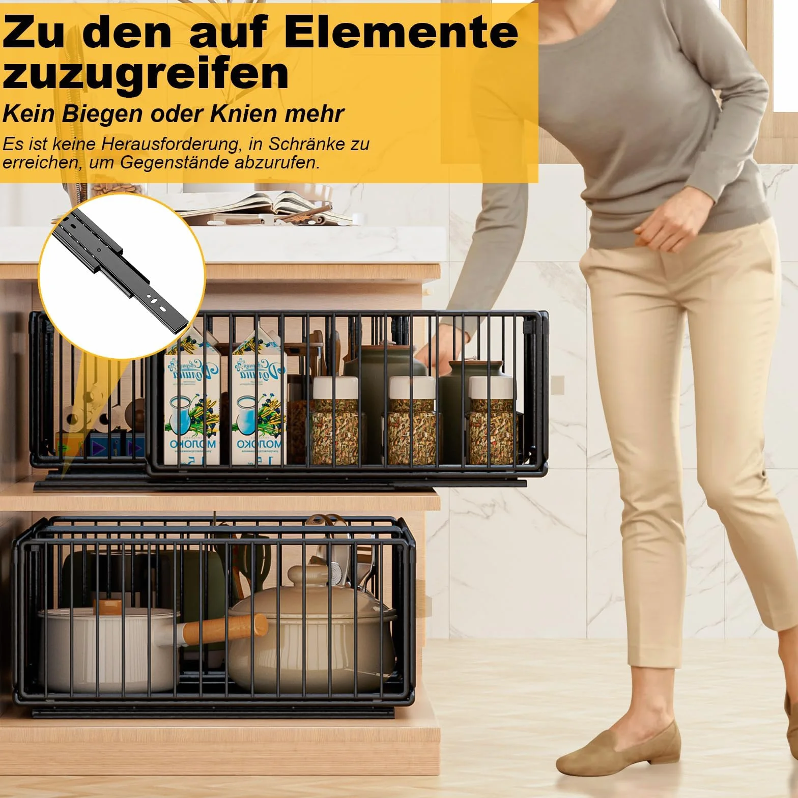 2 Piezas Cajón Telescópico Cajón de Cocina Extensible Desplegable Organizador De Gabinete Extraíble Fijo con Nano Película Adhesiva Cesta Deslizante para Cocina Sin Taladrar ni Clavar, L25*A38*H19 cm