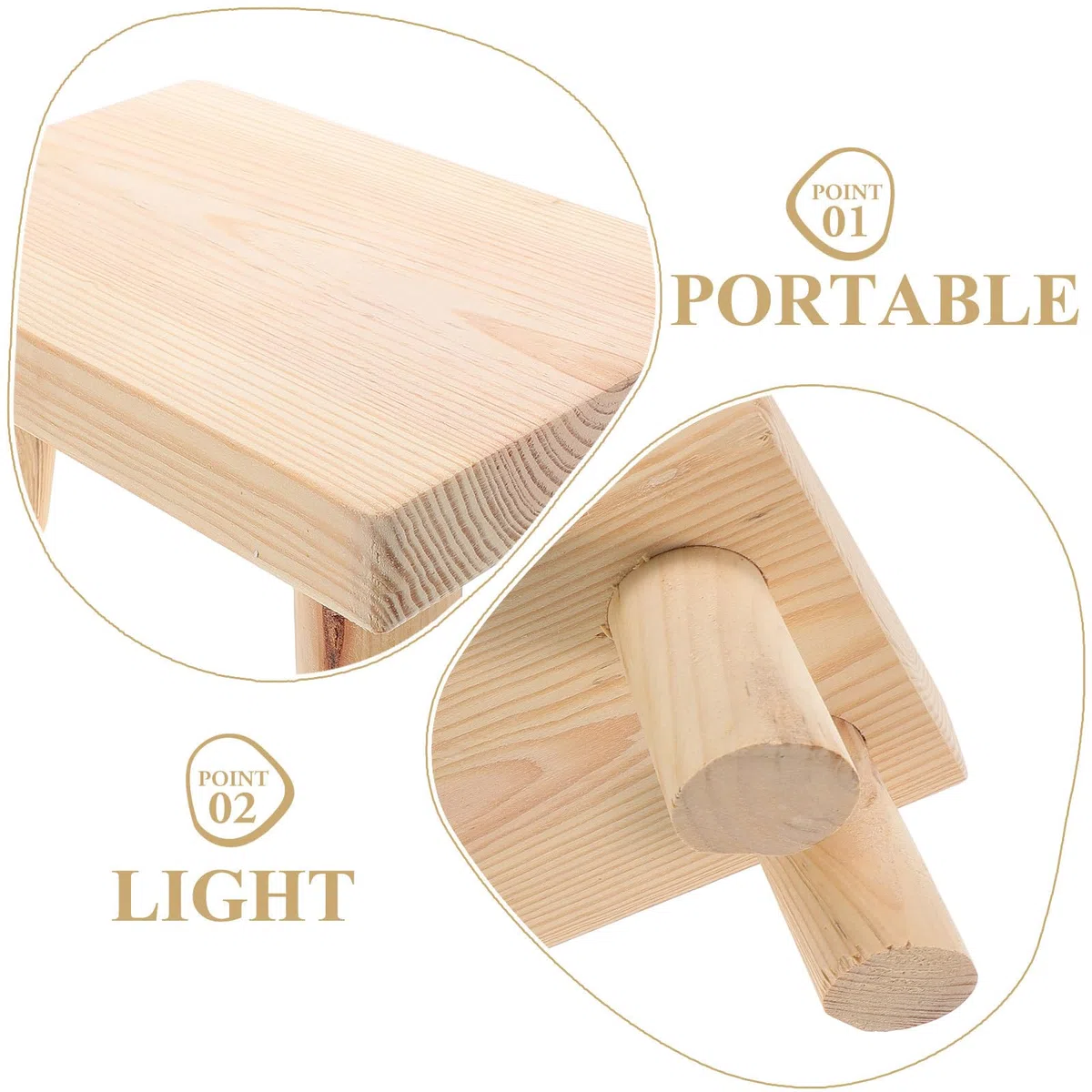 DOITOOL Taburete y Estructura Resistente, Ligero y Estable Pequeño de Madera con Superficie Antideslizante para Niños para Uso en Exteriores y Viajes