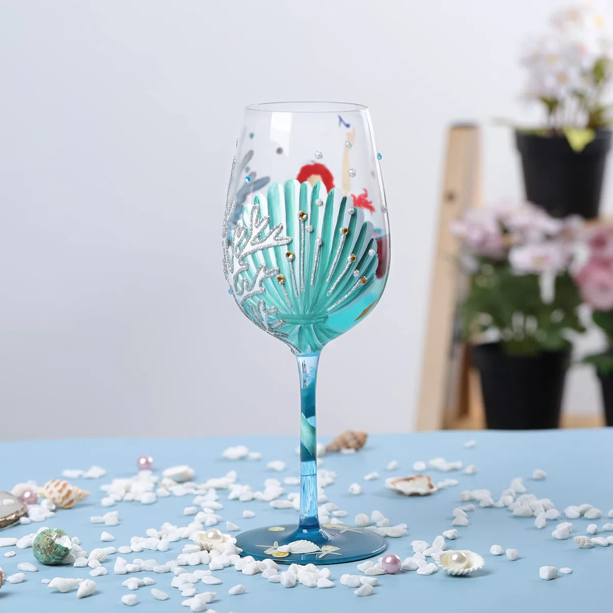 NymphFable Copa de Vino Princesa Sirena Pintada a Mano 15oz Regalos de Cumpleaños Personalizados para Mujeres (1 unidad)