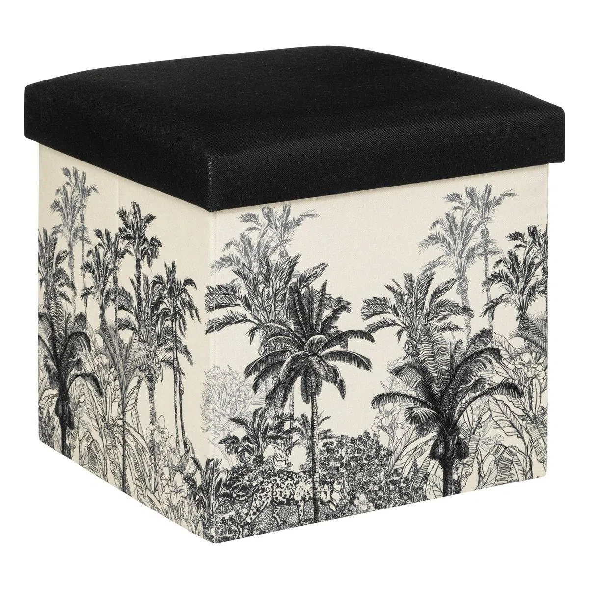 Atmosphera - Puff Plegable Benicio Madera - Blanco y Negro