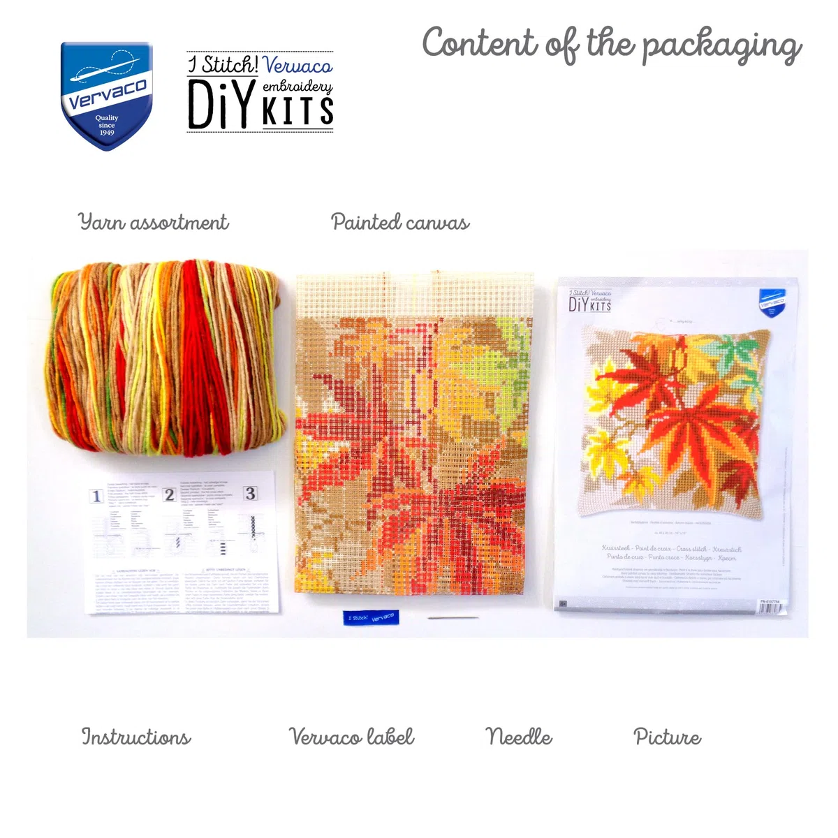 Vervaco Punto De Cruz Kit Cojin Decorativo HOJAS DE OTOÑO Manualidades Adultos Decoracion Bordar Kit Principiantes Completo DIY Bordado Creativo Regalo ca. 40x40 cm Cross Stitch Embroidery