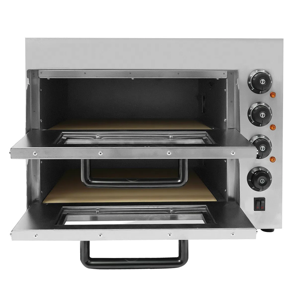 3000 W eléctrico de doble capa mini horno de pizza profesional de acero inoxidable con temporizador y guantes ajustables temperatura 50-350 ℃ ampliamente utilizado en cocinas domésticas, restaurantes