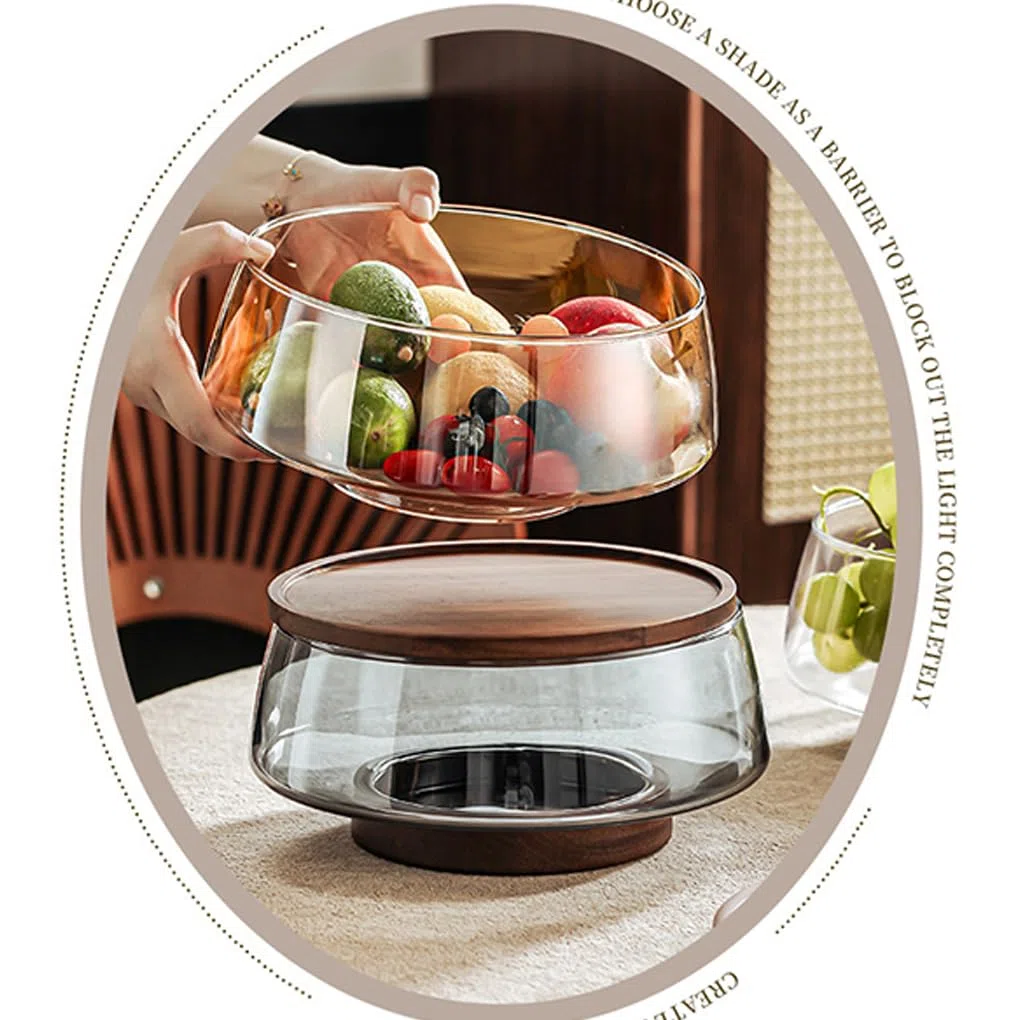 Juego de bandeja de frutas y ensaladera de madera de acacia, plato de servir de pie alto para frutas y ensaladas, diseño acanalado, base de madera grande, perfecta para entretenimiento y decoración