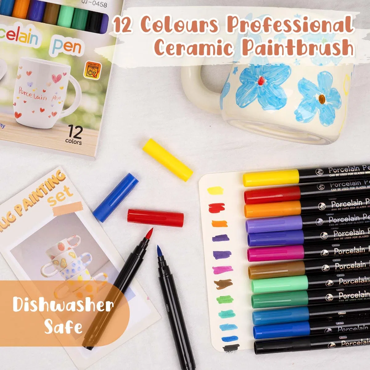 KKSJK Pintar Cerámica Kit Taza, Tapa, Asa y Cuchara, Taza Blanca y Rotuladores de Porcelana, Kit de Bricolaje Ocio Creativo para Adultos, Aptos para Lavavajillas