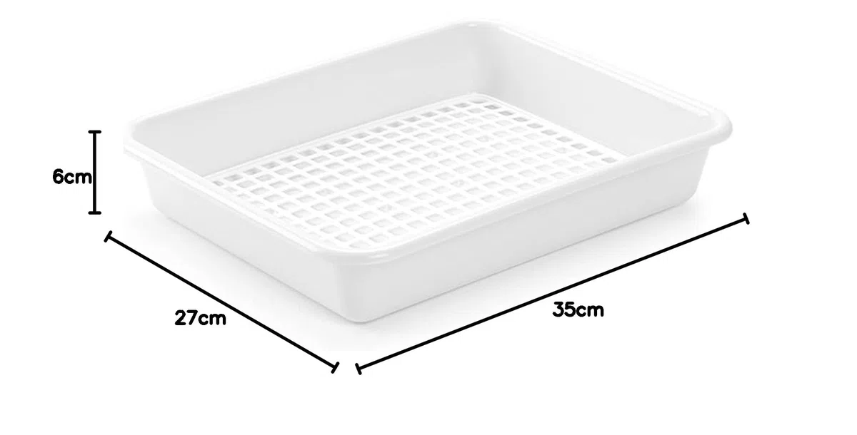 Acan Tradineur - Pack de 6 bandejas frigoríficas de Almacenamiento con Rejilla, plástico, Reutilizables, descongelar Alimentos, Fabricado en España - 35 x 27 x 6 cm – Blanco