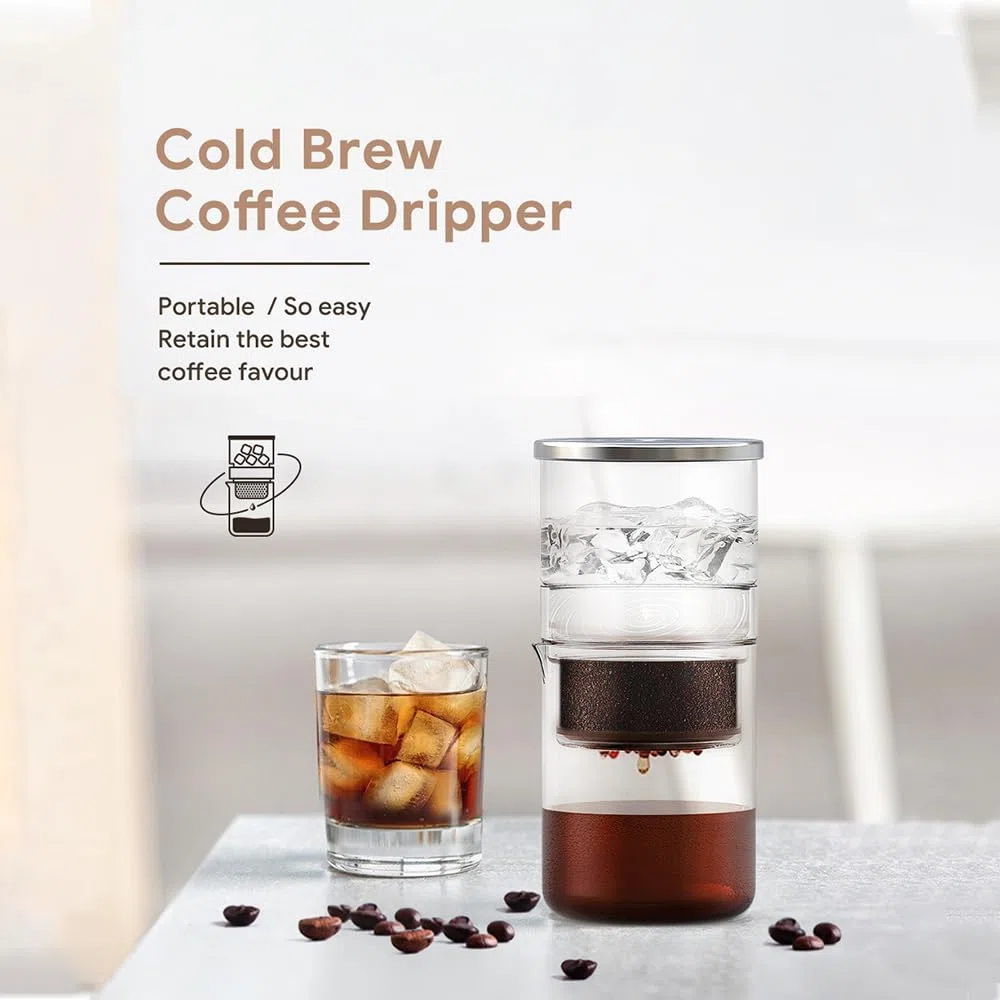 Cafetera de Goteo en Frío con Filtro Acero Inoxidable, 300ml Goteo para Café Fríos, Cafés Frío por Goteos, Cafetera de Goteos Coffee para Té y Café Helado, Fácil de Usar y Limpiar
