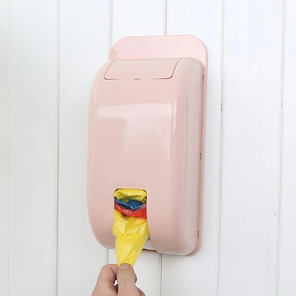 Soporte para bolsa de transporte, autoadhesivo para montaje en pared, dispensador de bolsa, soporte para cubo de basura, dispensador de bolsas de basura para cocina, hogar, baño (verde + rosa)