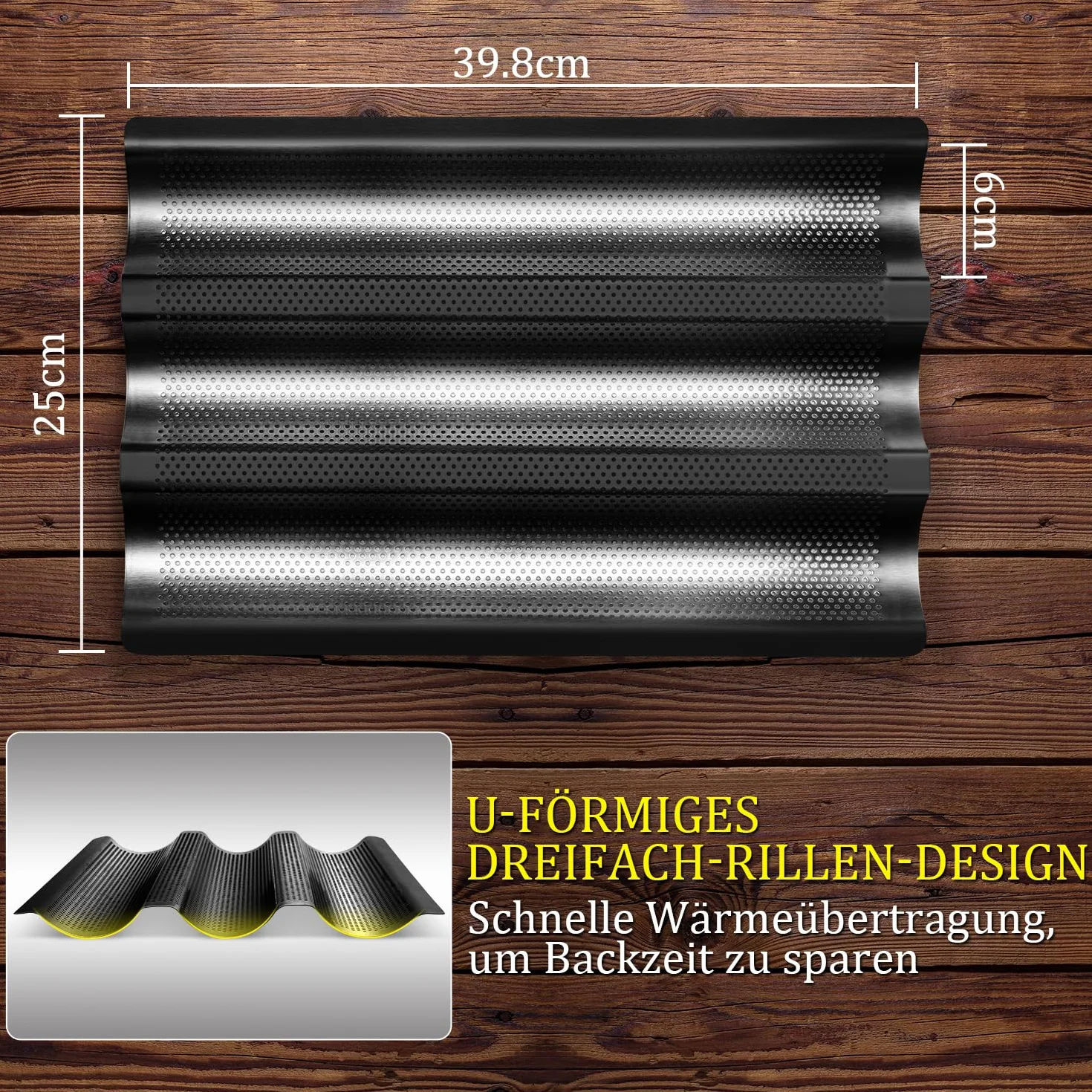 Hotec 3 Rejillas Baguettes con Moldes Para Pan, ideal como molde para baguette, bandejas horno,bandeja horno,Moldes para pan francés y baguettes (38 x 24,5 cm)