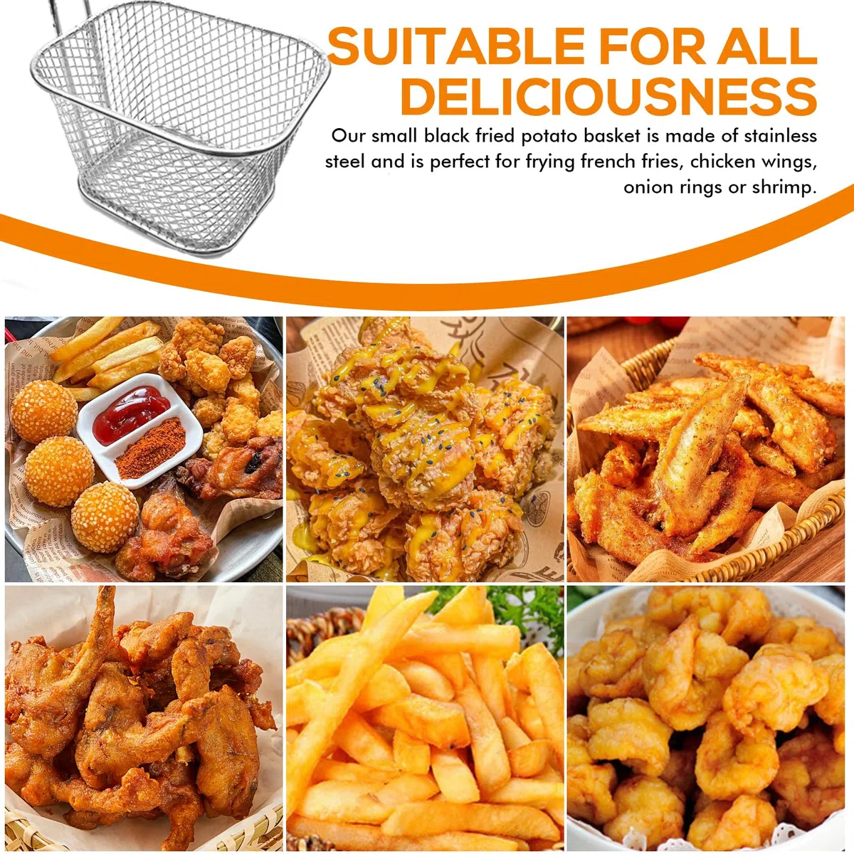 12 cestas para patatas fritas de acero inoxidable, pequeñas cestas para servir con asa, cesta para patatas fritas, cesta para patatas fritas, cesta para freír patatas fritas (plata)