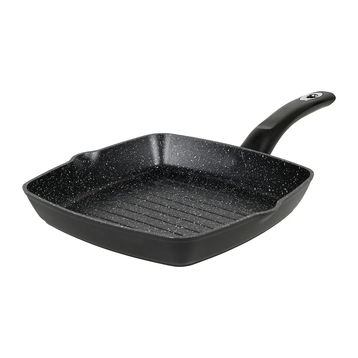 Crealys 529426 Granity - Sartén para parrilla (aluminio forjado, 24 x 24 cm, revestimiento interior antiadherente, efecto piedra sin PFOA, parrilla para carne de todo tipo de fuego, incluida inducción