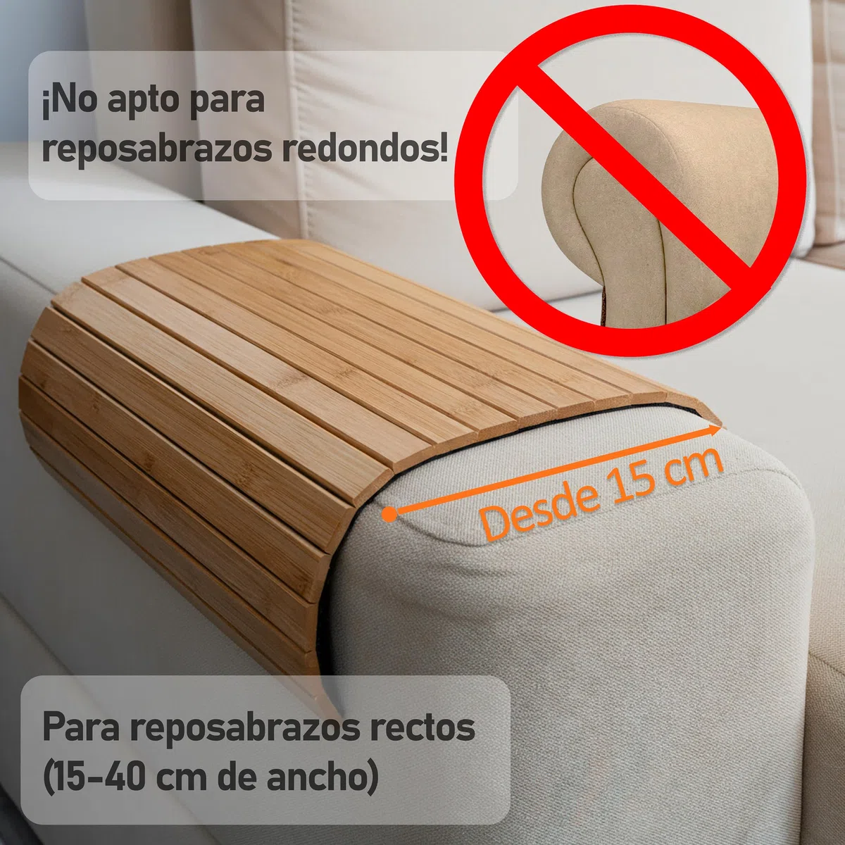 Bandeja para sofá – Organizador de reposabrazos de bambú Flexible, Base Antideslizante, 41,5 x 34 cm, Color Madera Natural, Caja de Regalo
