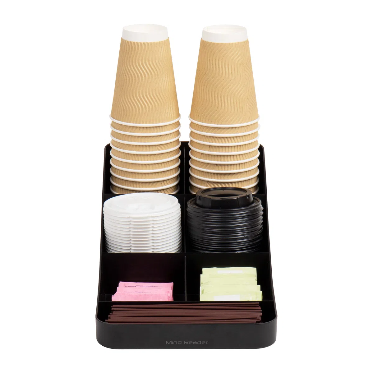 Mind Reader COMP7-BLK Anchor Collection - Organizador de mesa de café y condimentos con 7 compartimentos, plástico, color negro